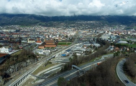 Construction lot H21 Sill Gorge: View over Innsbruck and Innsbruck central station